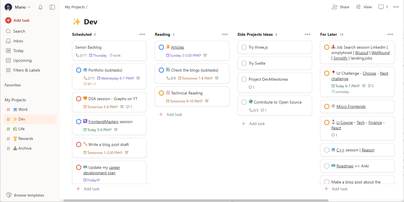 My Todoist Setup for development.